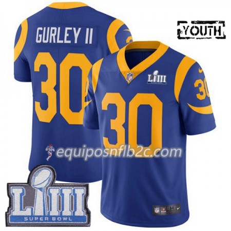 Camiseta Niño NFL Los Angeles Rams Todd Gurley II 30 Nike Royal 2019 Super Bowl LIII